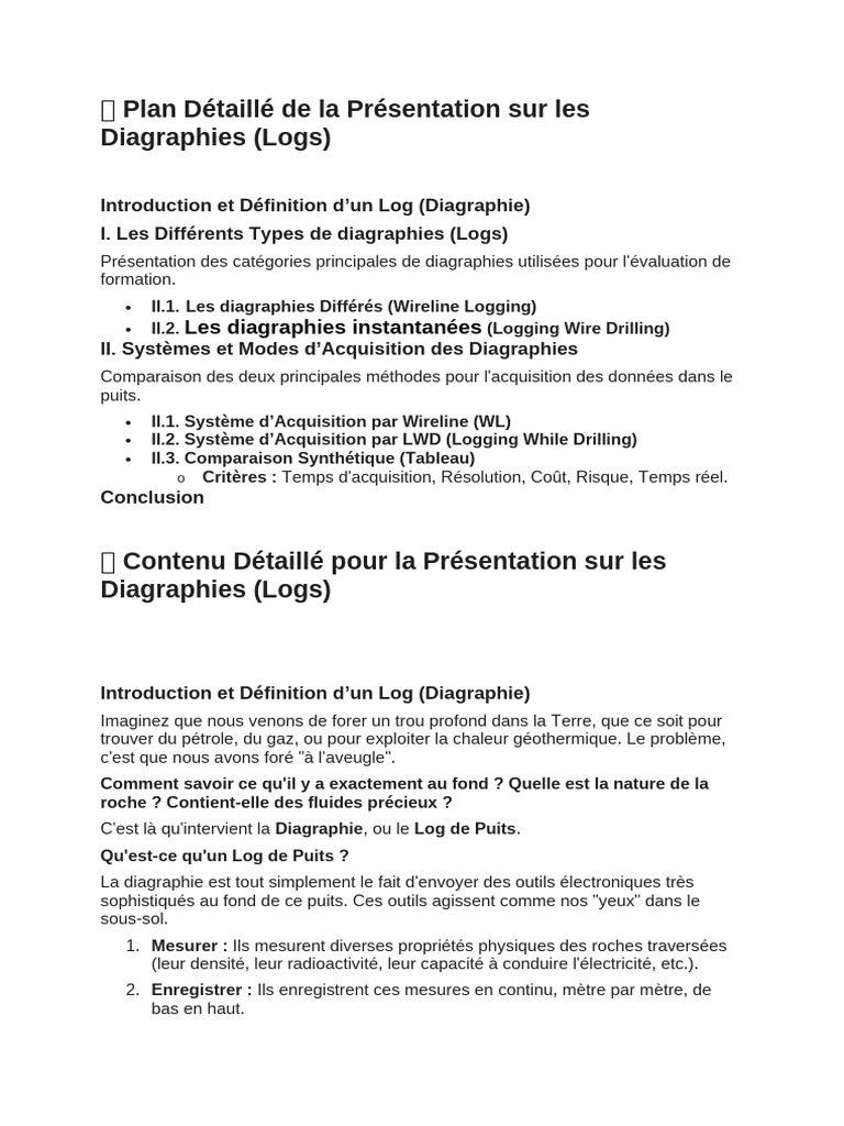 Types et Méthodes de Diagraphies Logs | PDF | Forage | Puits de pétrole