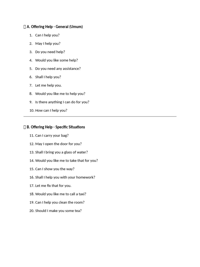 Phrases for Offering Help and Assistance | PDF