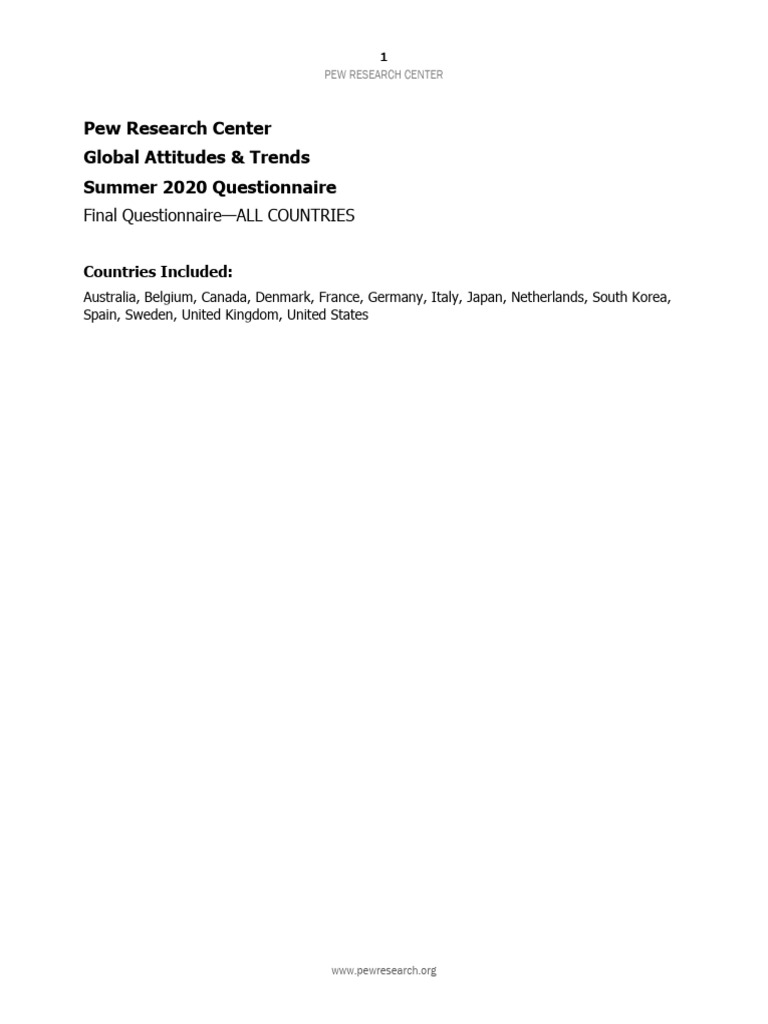 Pew Research Center Global Attitudes Summer 2020 Questionnaire - Public ...