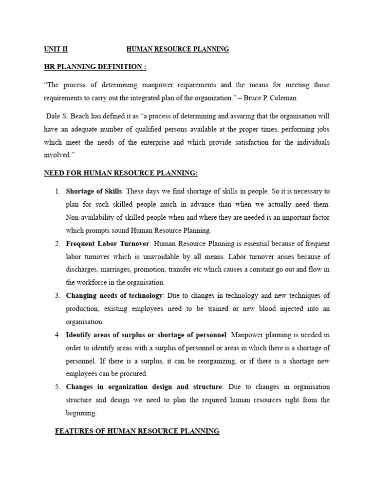 Unit II - Human Resource Planning | PDF | Human Resources | Human ...
