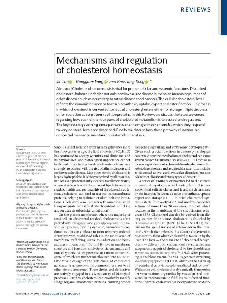 Cholesterol Metabolism and Homeostasis | PDF | Cholesterol | Lipoprotein