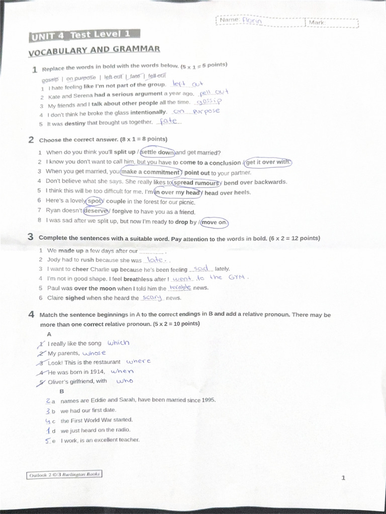 UNIT 4 Test Level 1 | PDF