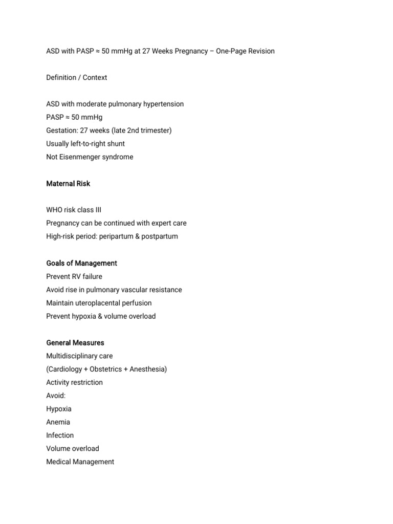 ASD With PASP With Pregnancy | PDF