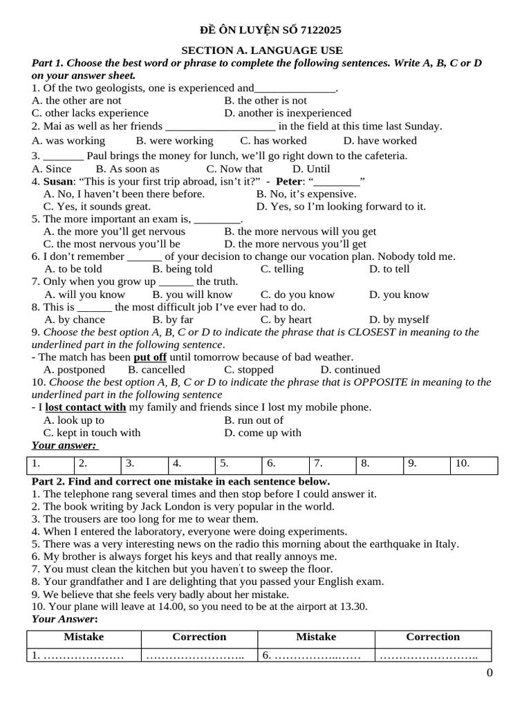 Language Practice Test 7122025 | PDF | English Language