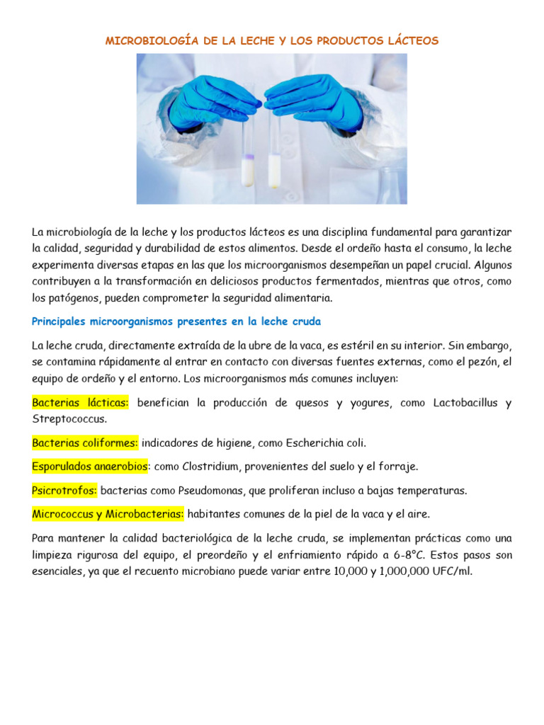 Microbiología de la Leche y Lácteos | PDF | Productos lácteos | Leche