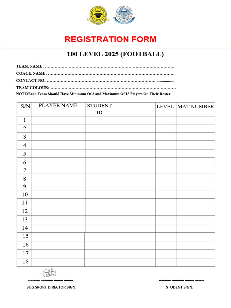 2025 Football Tournament Registration Form | PDF