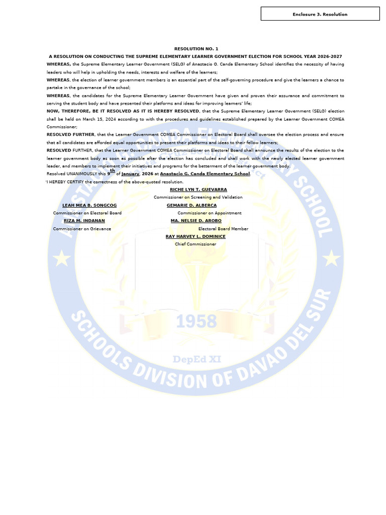 SELG Election Resolution 2026-2027 | PDF | Government