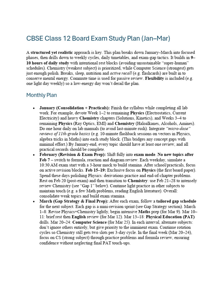 CBSE Class 12 Exam Study Plan Guide | PDF | Mathematics | Matrix ...