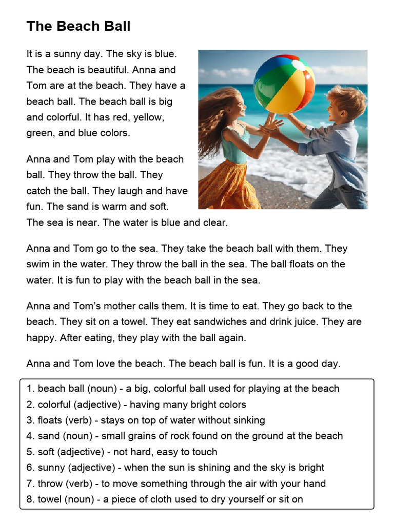 Fun Day at the Beach with a Ball | PDF | Verb | Adjective