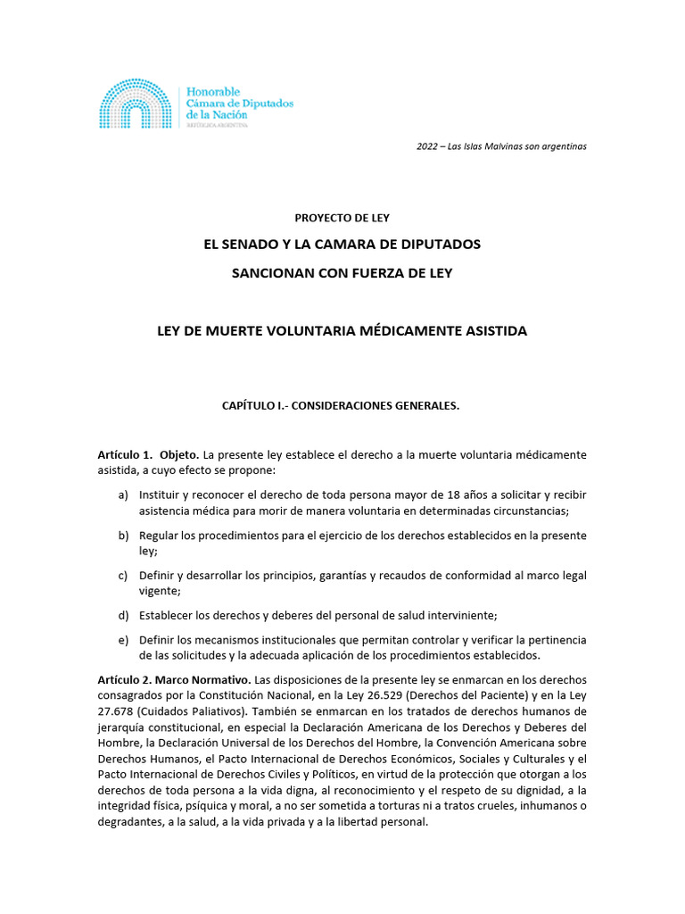 Brawer, M. y Otros. Pry Ley Muerte Voluntaria Médicamente Asistida ...