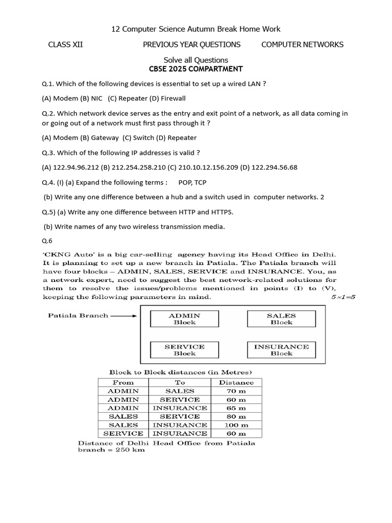 CBSE Class XII Computer Networks Q&A | PDF