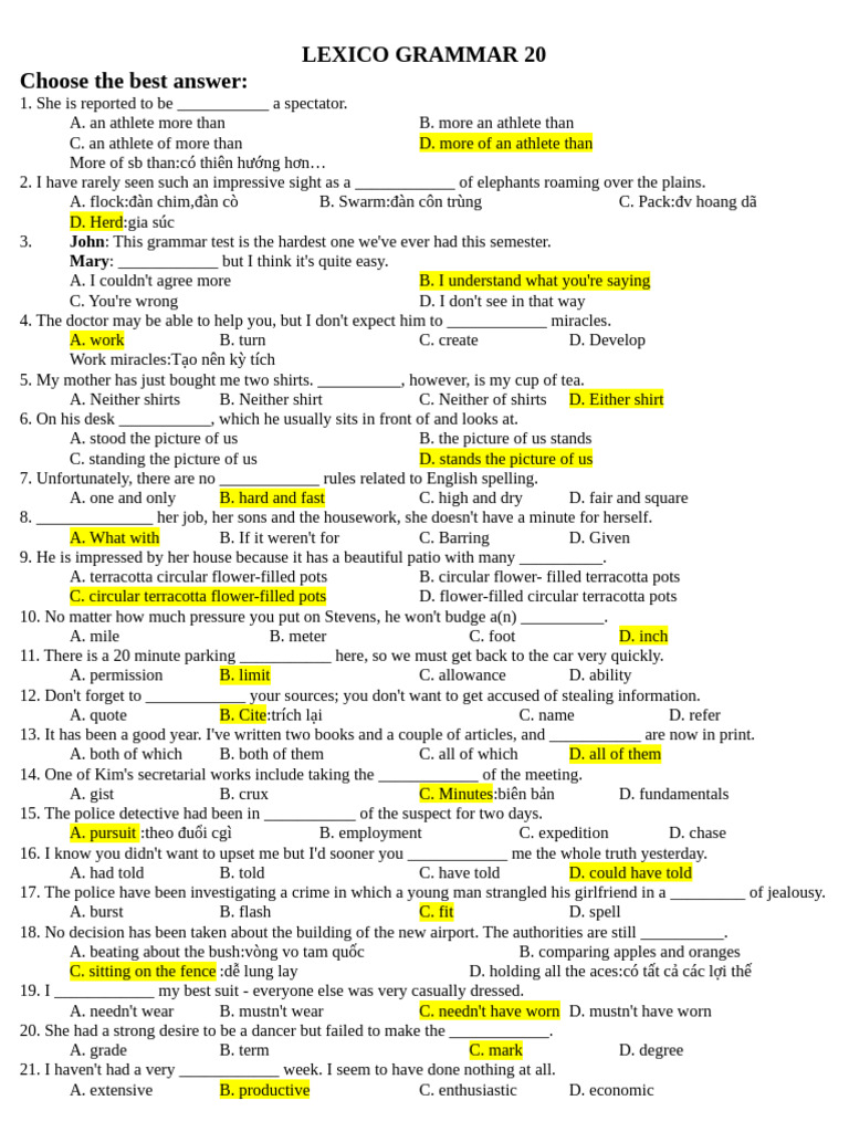 English Grammar Practice Questions | PDF