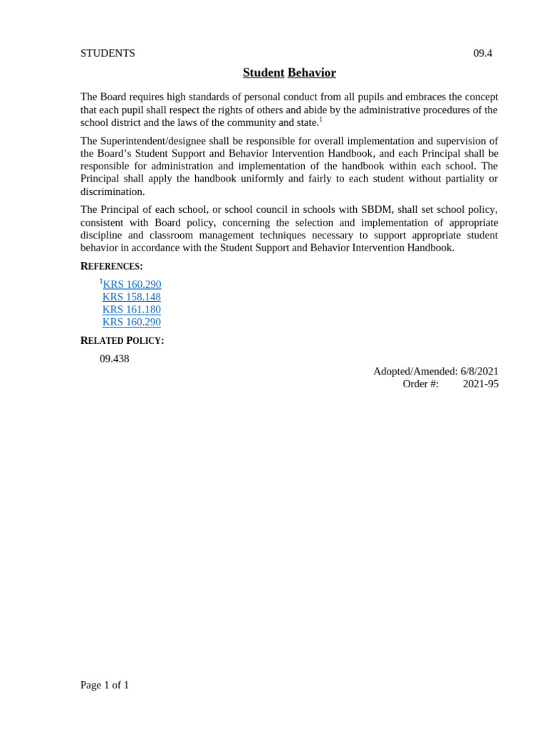 Student Behavior Policy Overview | PDF