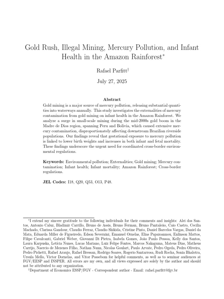 Mercury Pollution and Infant Health in Amazon | PDF | Cost Of Living ...