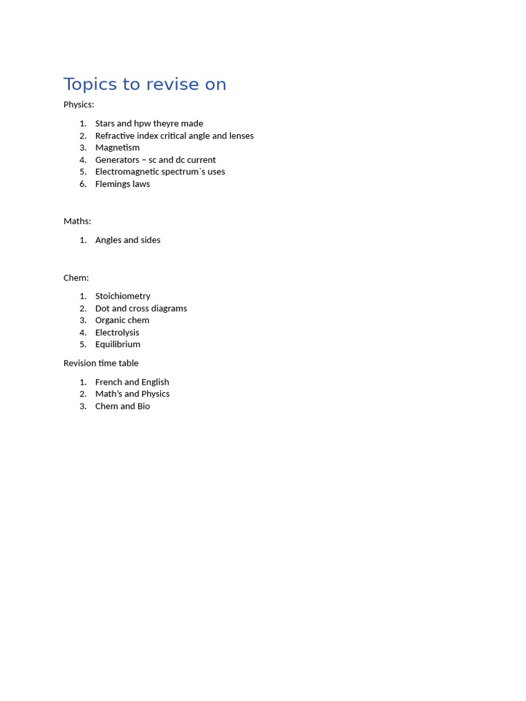 Topics to Revise On | PDF | Physical Phenomena | Applied And ...