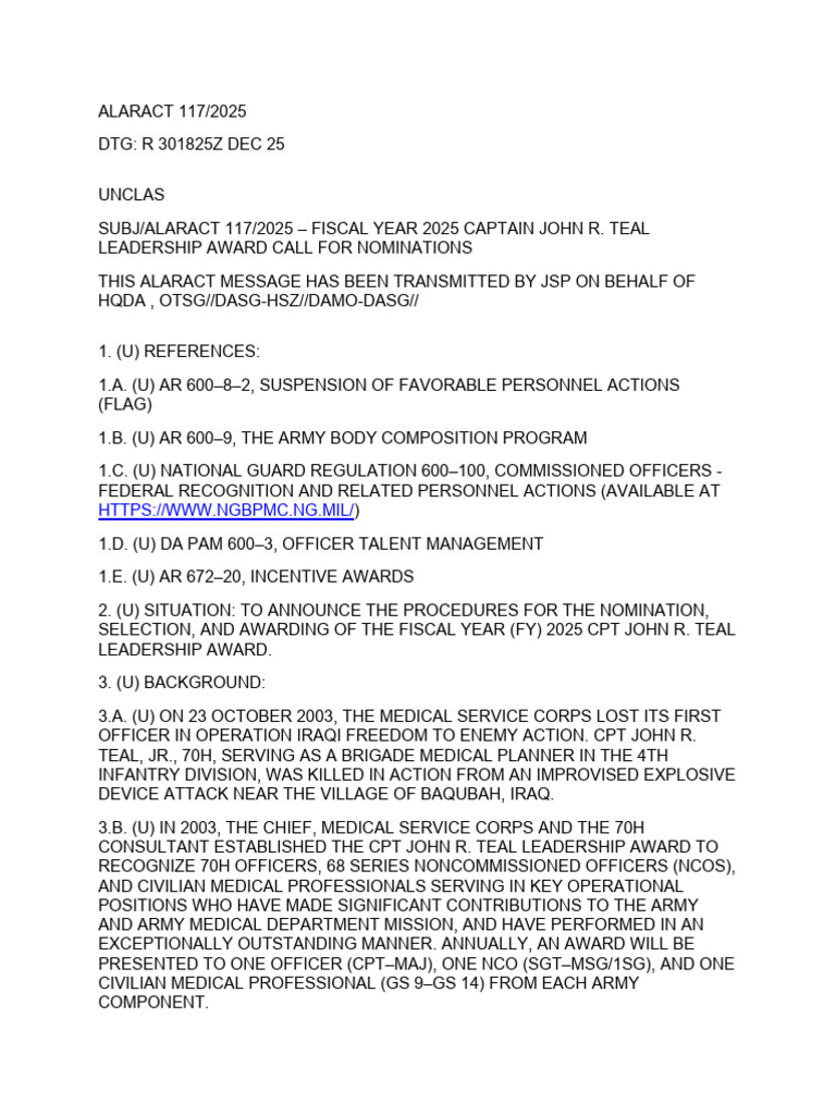 FY25 Captain Teal Leadership Award Nominations | PDF | Non Commissioned ...