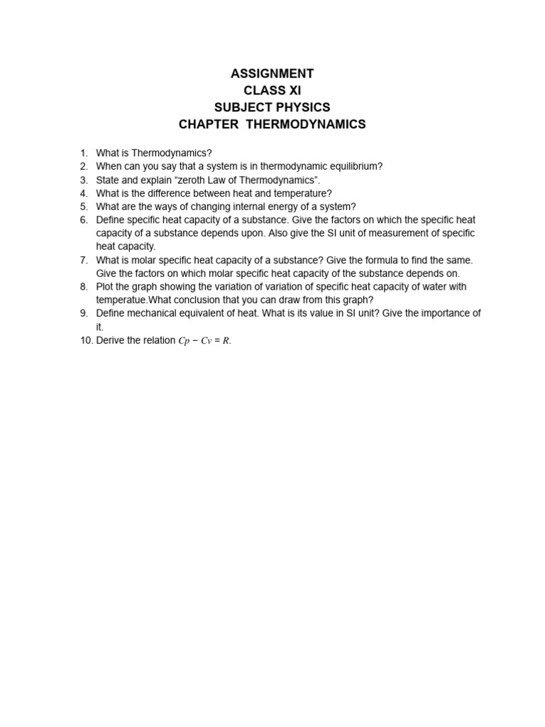 Class XI Physics: Thermodynamics Guide | PDF