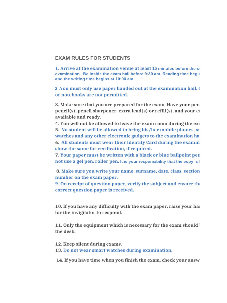 Essential Exam Rules for Students | PDF