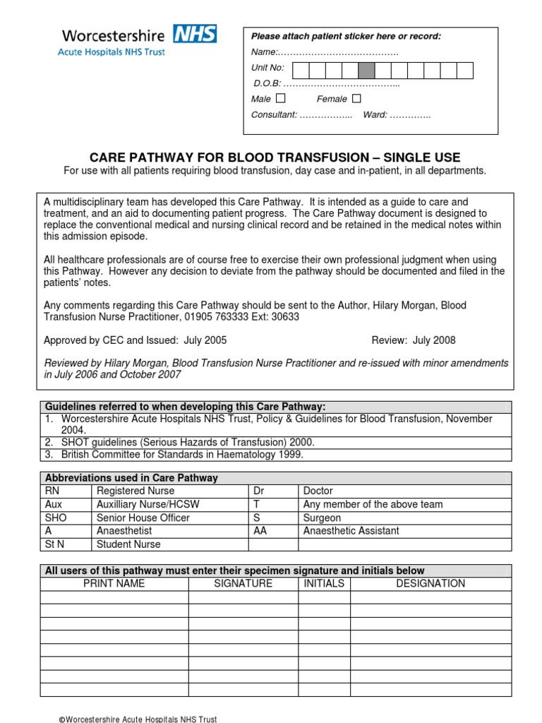 Blood Transfusion Single Use Pathway | PDF | Blood Transfusion | Nursing