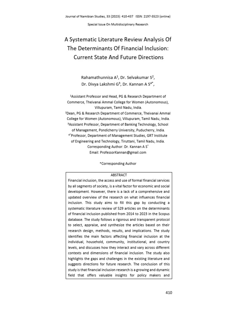 Determinants of Financial Inclusion Review | PDF | Financial Inclusion ...