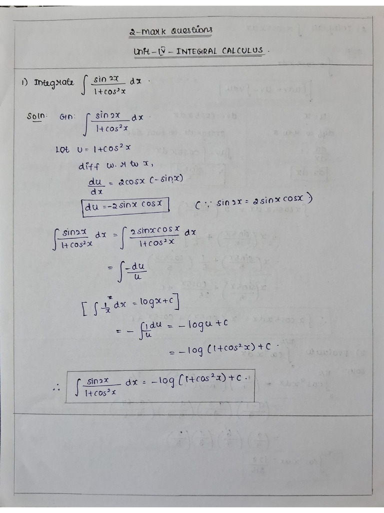 Maths 2 Mark Questions of Integral Calculus | PDF