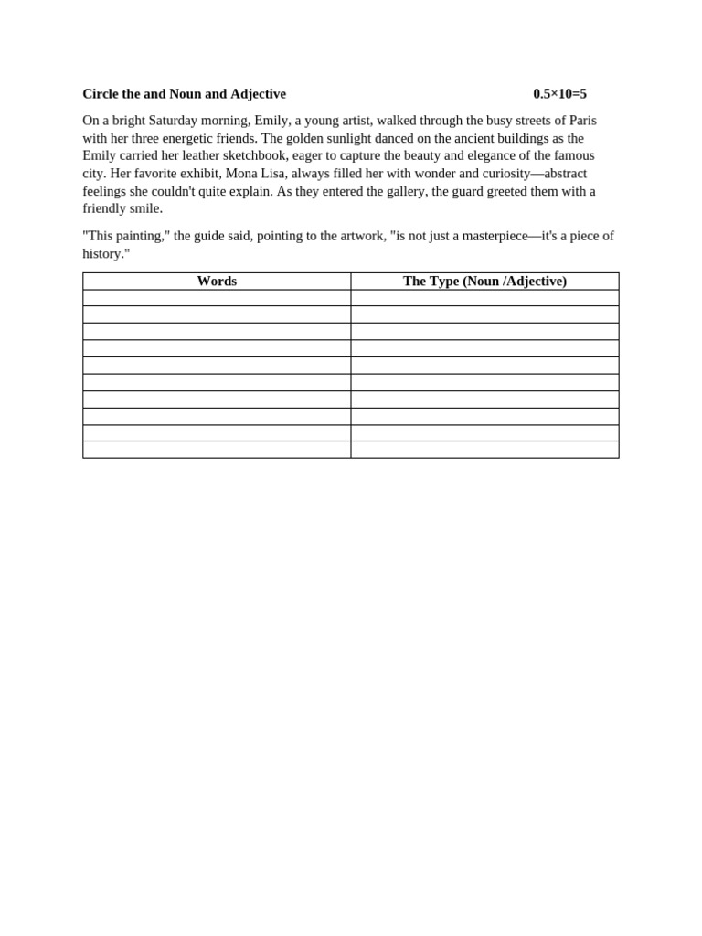 Nouns and Adjectives in Paris Story | PDF