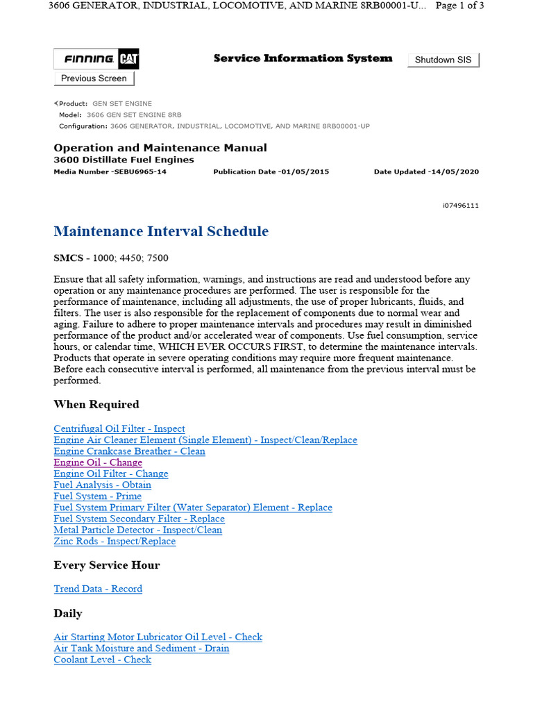 3606 GEN SET Engine Maintenance Guide | PDF | Motor Oil | Engines