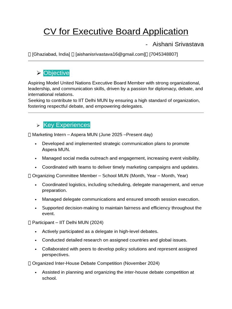 CV for MUN Executive Board Role | PDF | Business