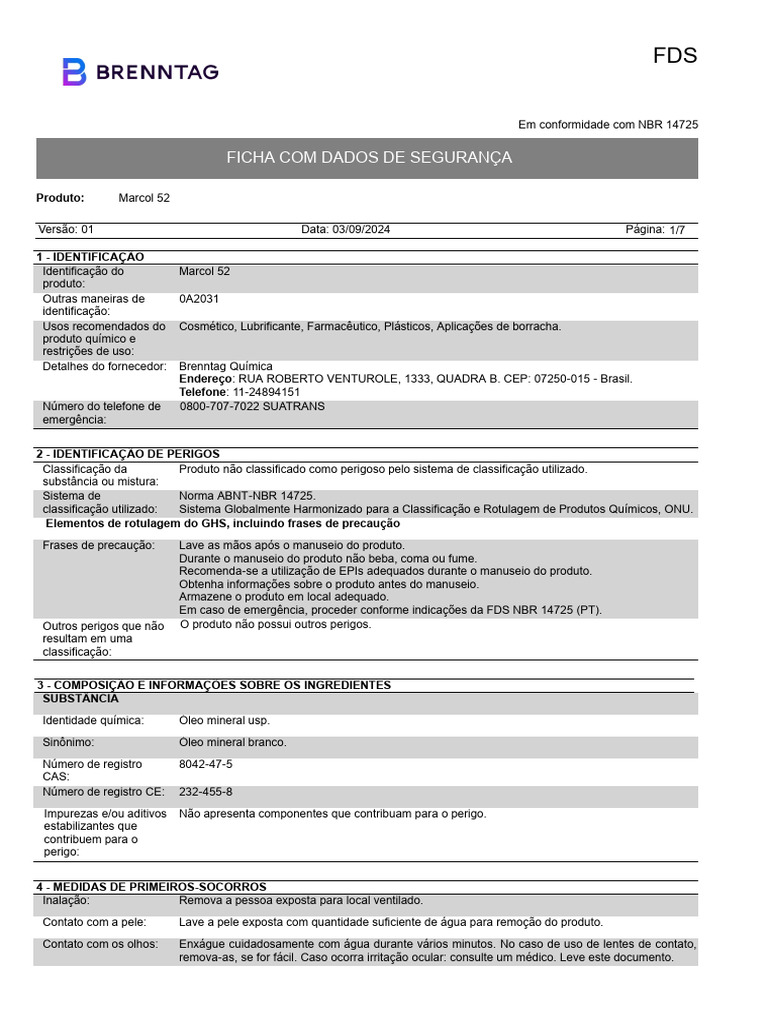 Ficha de Segurança do Marcol 52 | PDF