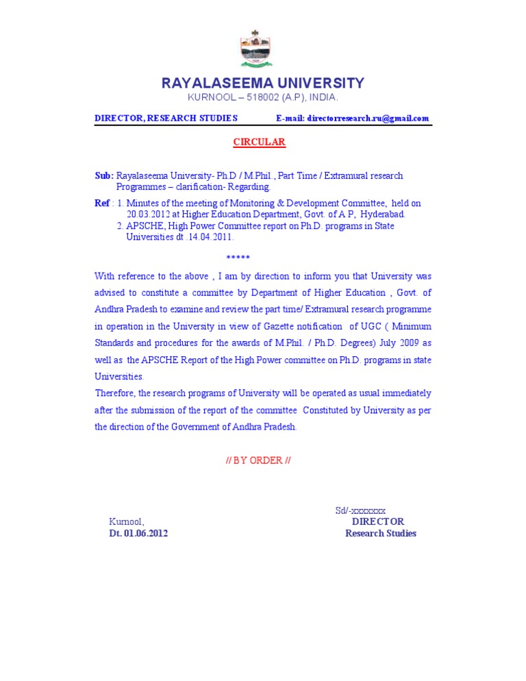 University Circular 06062012 | PDF