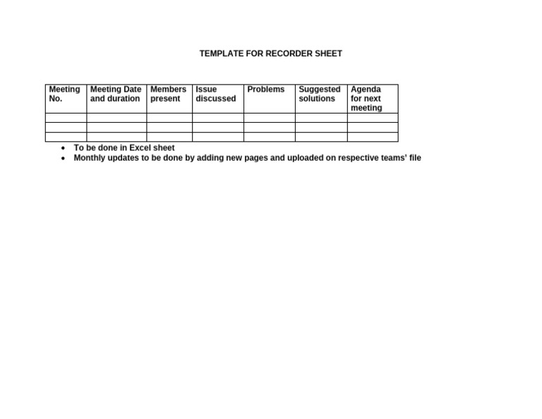 Excel Recorder Sheet Template | PDF