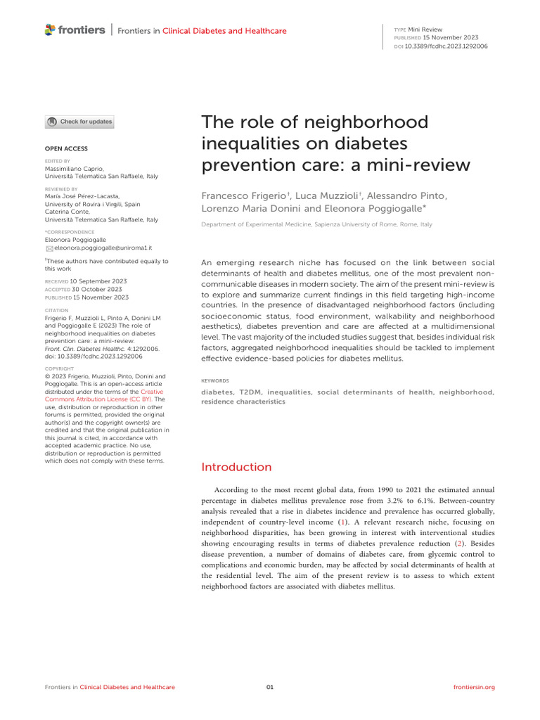 The Role of Neighborhood Inequalities On Diabetes | PDF | Diabetes ...