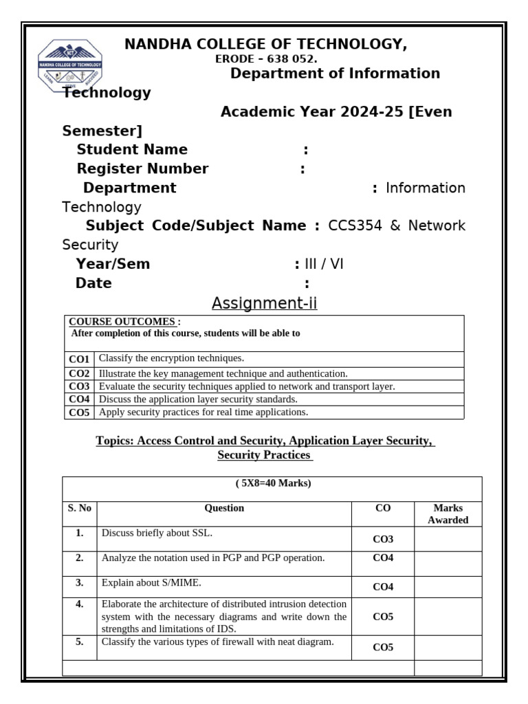 Network Security Assignment 2024-25 | PDF
