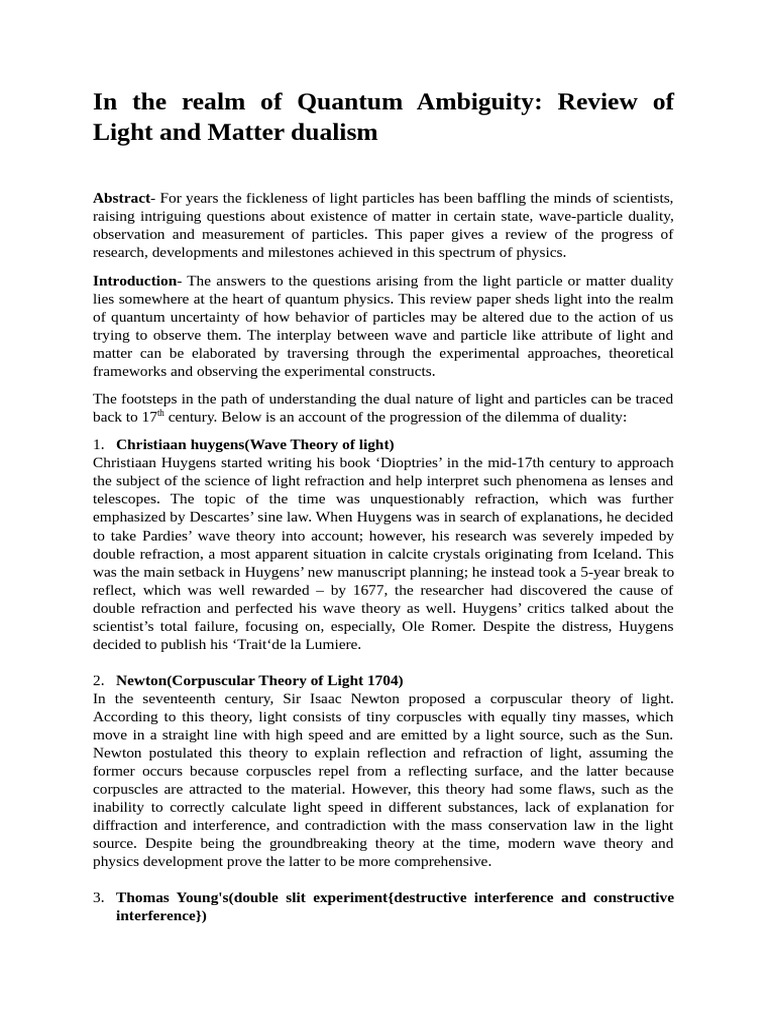 Quantum Ambiguity: Light-Matter Dualism Review | PDF | Quantum ...