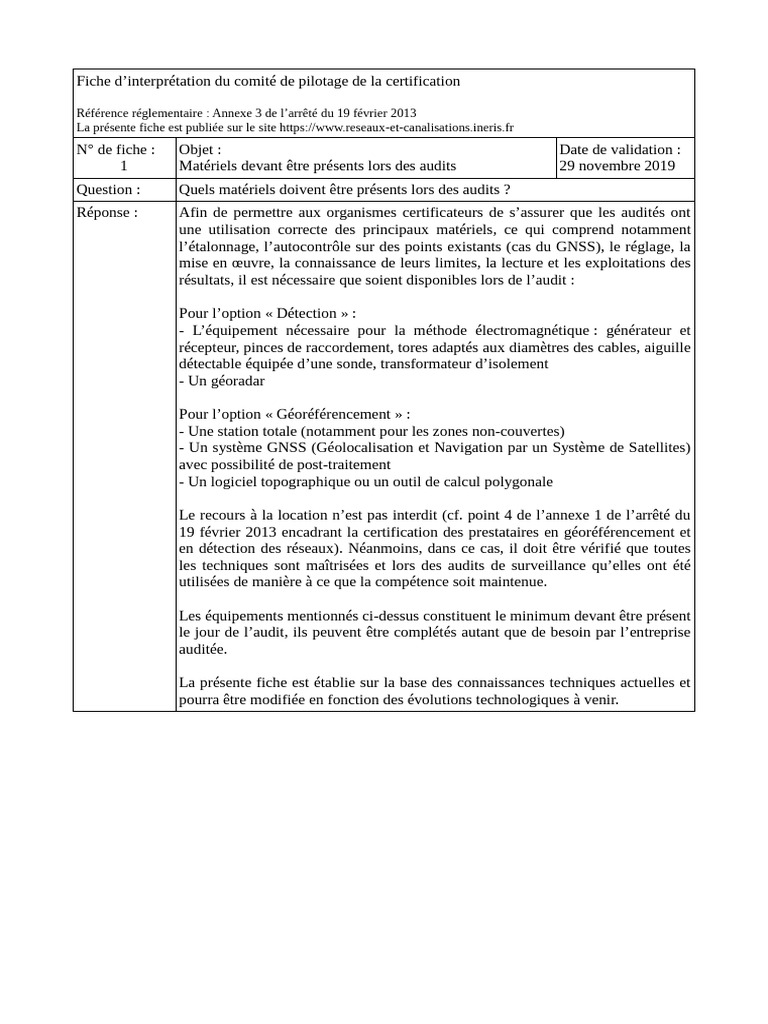 Matériels requis pour audits de certification | PDF