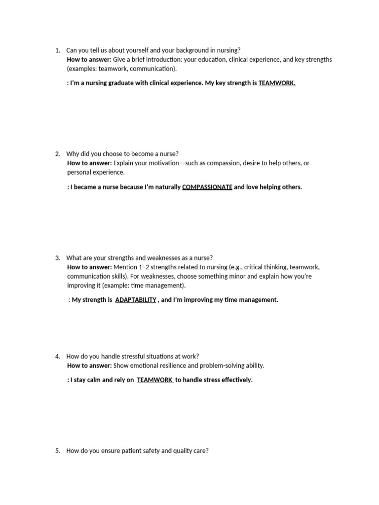 Nursing Interview Questions & Answers Guide | PDF | Nursing | Skill