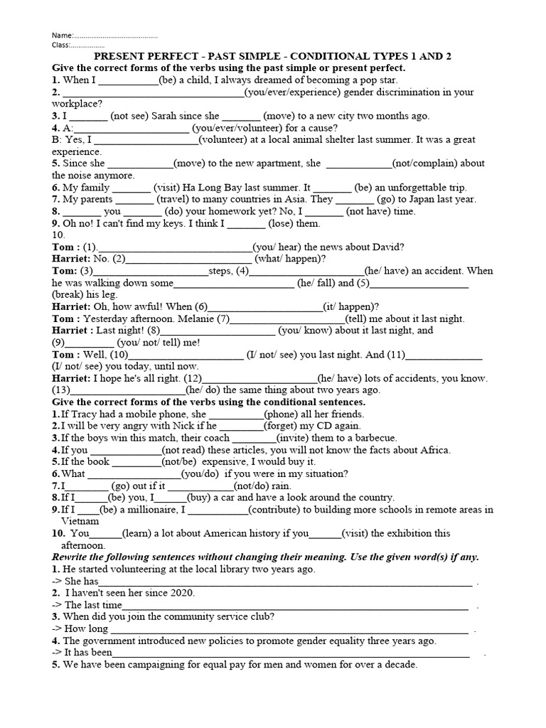 Verb Tenses and Conditional Exercises | PDF