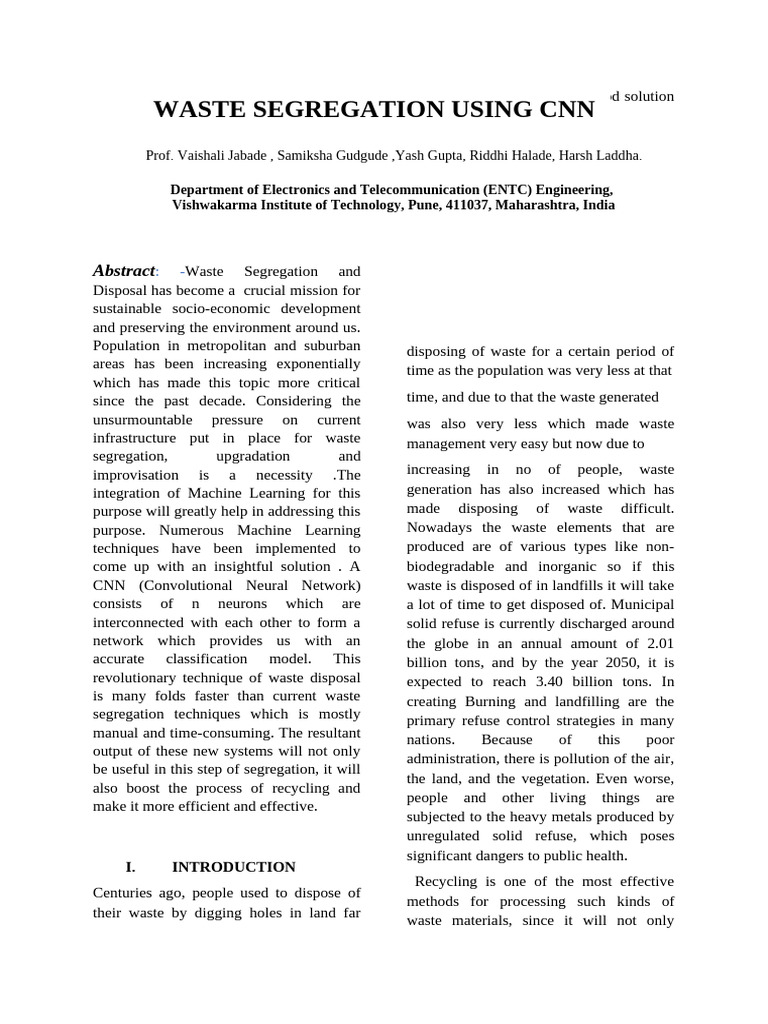 CNN-Based Waste Segregation Solutions | PDF | Deep Learning | Computer ...