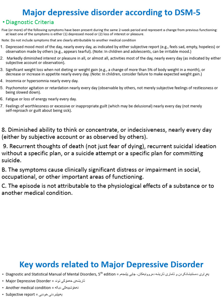 DSM-5 Major Depressive Disorder Guide | PDF | Panic Attack | Mental ...
