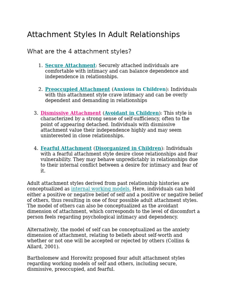 Understanding Adult Attachment Styles | PDF | Attachment Theory ...