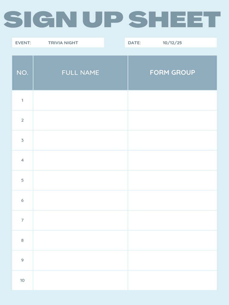 Trivia Sign Up Sheet | PDF