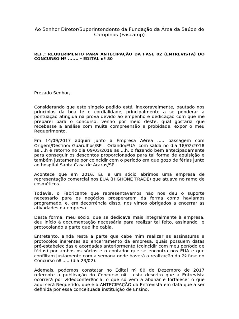 Carta Requerimento (Modelo) | PDF