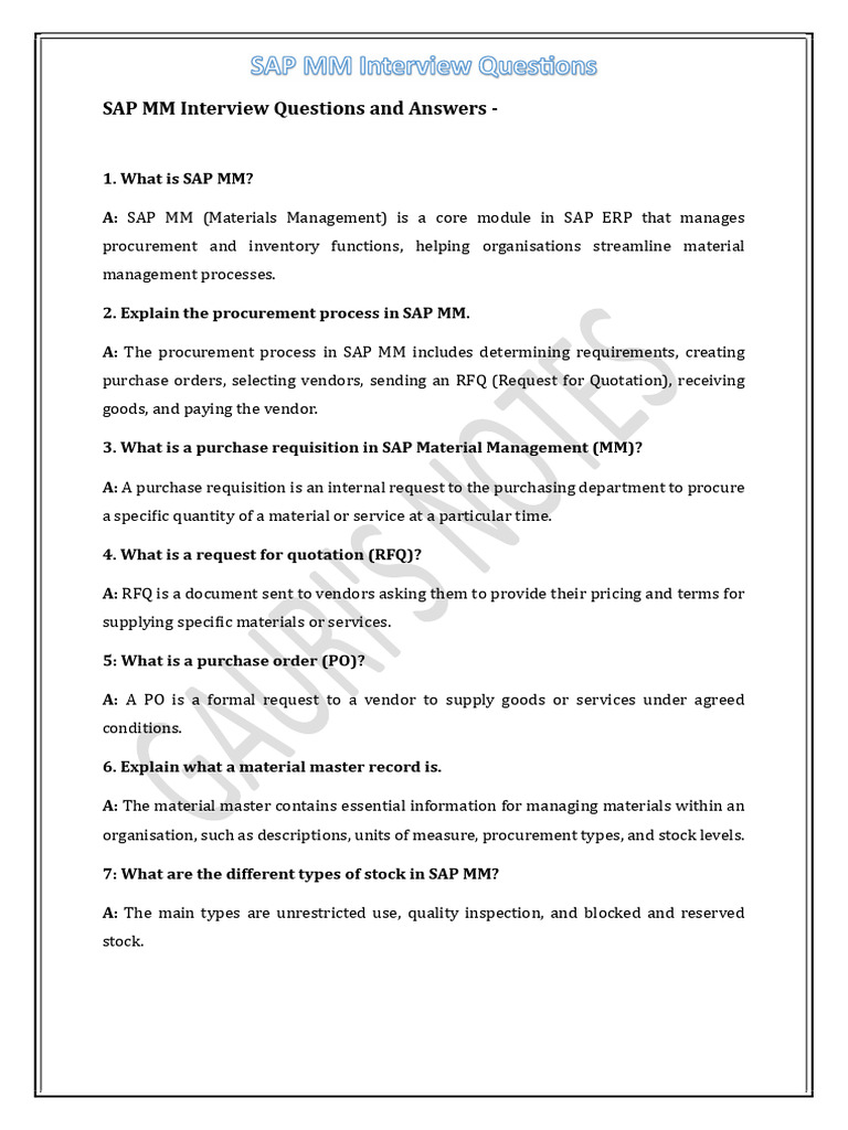 SAP MM Interview Q&A Guide | PDF | Procurement | Inventory