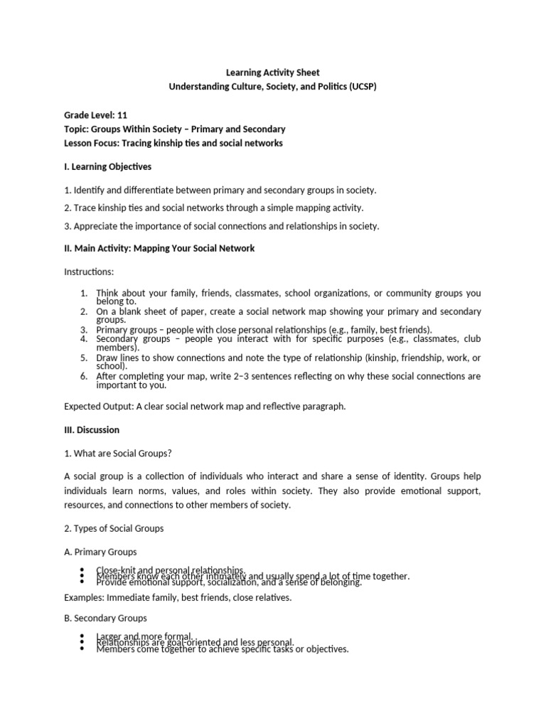 Las- Ucsp Groups Within the Society | PDF | Social Network | Family