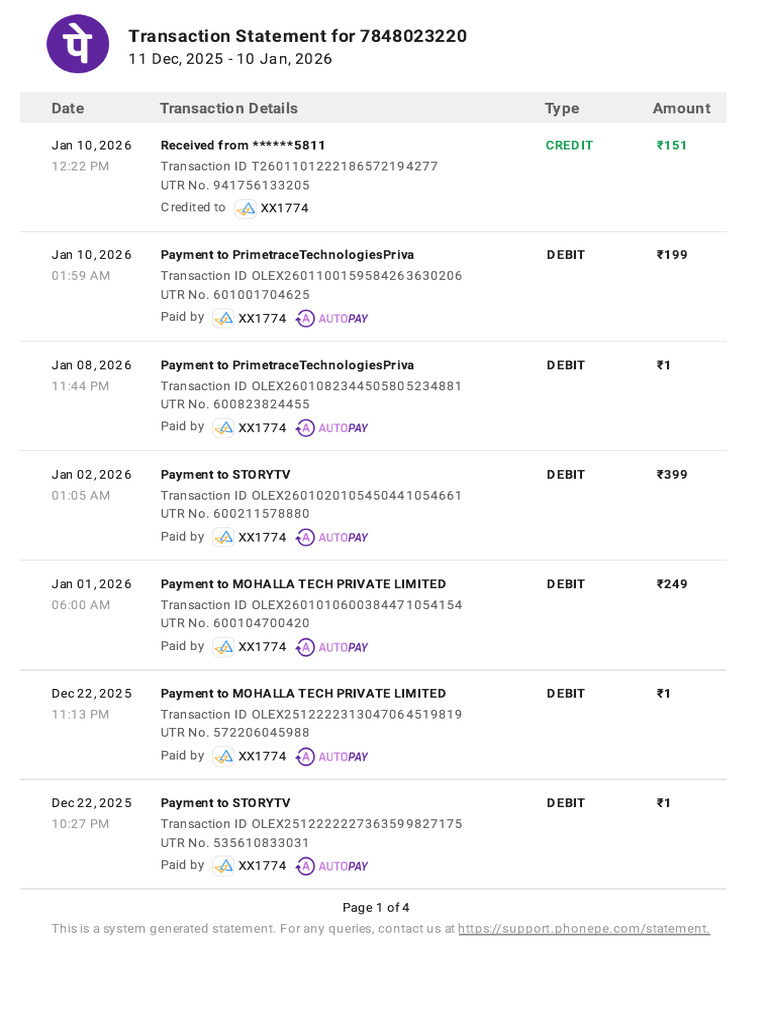 Transaction Statement: Dec 2025 - Jan 2026 | PDF | Debit Card | Banking
