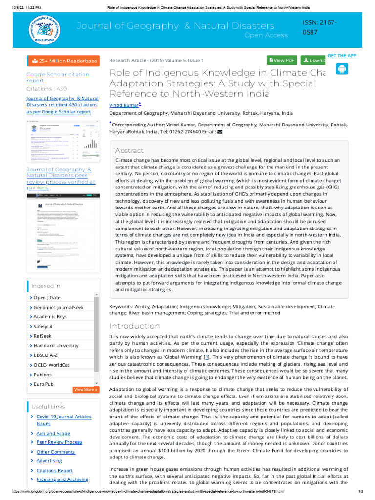 Role of Indigenous Knowledge in Climate Change Adaptation Strategies_ A ...