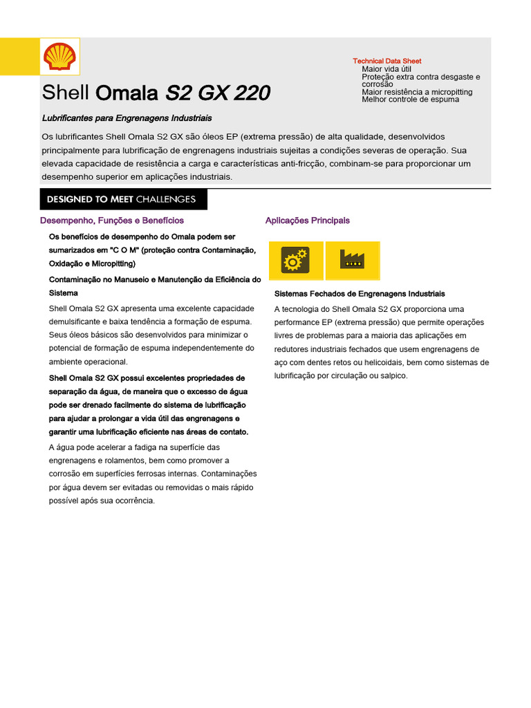 Ficha Técnica Shell Omala S2 GX 220 | PDF | Corrosão | Lubrificação