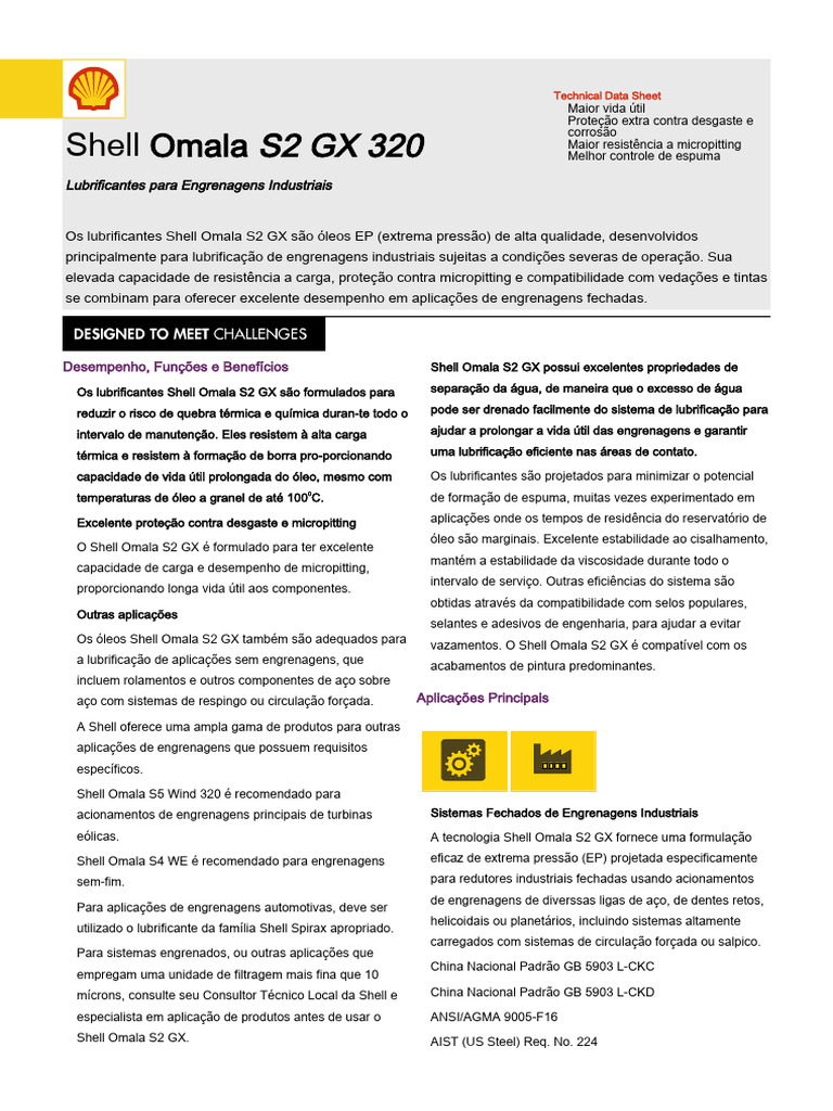 Lubrificante Shell Omala S2 GX 320 | PDF | Óleo de motor | Engenharia ...