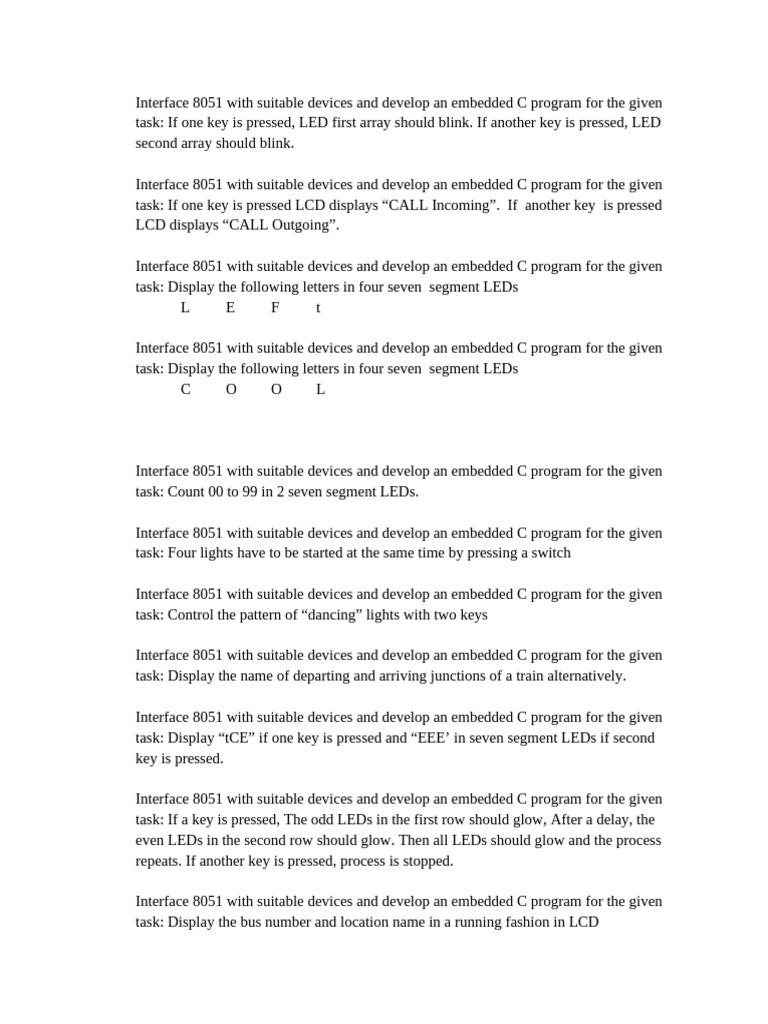 8051 Embedded C Program Tasks | PDF | Light Emitting Diode | Computer ...