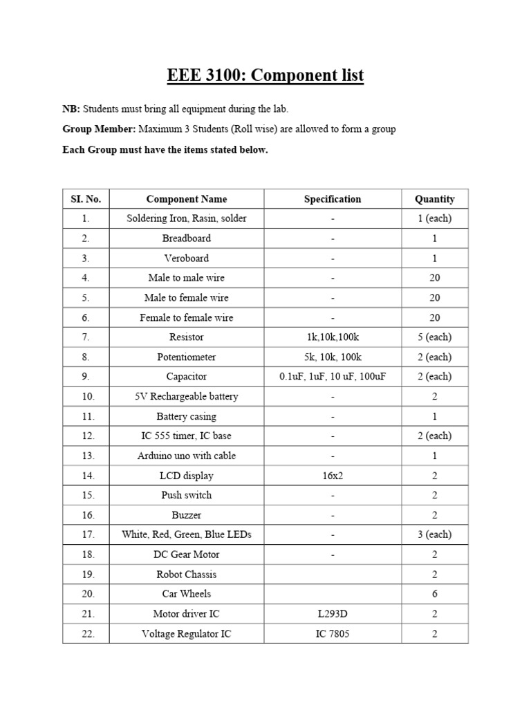 EEE 3100 Lab Equipment List | PDF | Sensor | Computer Engineering